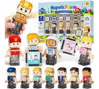 burgkidz Magnetic Figures Compatible Tiles: 24pcs Role Play for Age 3+ | Compatible with Magnetic Building Blocks, 12 Career & Family Figures + 12 Magnetic Tiles, 3 Large-part Head/Body/Legs