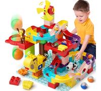 burgkidz Marble Run Building Blocks with Animal Figures and Ball Shooting, 88 Pcs Marble Race Tracks Kids Construction Toys Building Bricks Set, Educational Gift for 3+ Years Boys and Girls