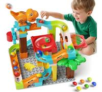 burgkidz Marble Runs Building Blocks for Kids, 90 PCS Ball Tracks Construction Building Toys with T-Rex Dinosaur, STEM Creative Educational Gift for Boys Girls 3 4 5 6 7 8 + Year Old