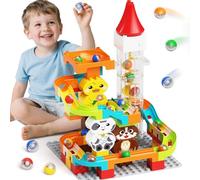 burgkidz Marble Runs with Motorized Elevator, 4 in 1 Configuration Marble Maze Animal Construction Set, 92pcs Marble Tracks Building Toys for Kids 3-7 Years, STEM Learning Gift for Boy Girl