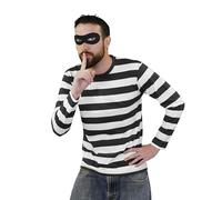 Burglar Costume Fancy Dress Adults - 100% Cotton Black & White Stripe Top With Black Eye Mask Unisex Robber Thief Outfit - Perfect for Parties (Extra Extra Large)