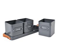 Burgon and Ball Herb Pot Planters in Leather Handled Tray Set of 3 in Charcoal