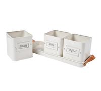 Burgon & Ball 3 Herb Pots in a Leather Handled Tray - Stone