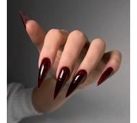 Burgundy Almond Press On Nails - 24PCS Long False Nails with Glossy French Tip, Stick-On Reusable Acrylic Design, Full Cover for Women’s Art, Suitable for Wedding, Cosplay, and Daily Wear