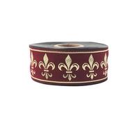 Burgundy and Gold Fleur-de-Lis Jacquard Braid 10 Metres - 3.5cm Wide | Royal Decorative Ribbon for Sewing, Historical Costumes, DIY, Curtains and Medieval Decoration CNK36