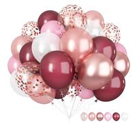 Burgundy and Rose Gold Balloons, 60 Pack 12in Wine Red Pink White Latex Balloon Metallic Rosegold Confetti Helium Party Balloons for Women Girls Birthday Wedding Anniversary Decorations