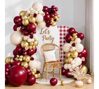 Burgundy Balloon Arch Kit, 115pcs Wine Red and Gold Balloon Garland with Maroon Balloons Cream Claret Balloons for Burgundy Birthday Decorations, Graduation Decorations, Prom Decor Wedding Anniversary