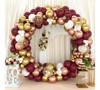 Burgundy Balloon Arch Kit, 137Pcs Wine Red Balloon Garland with Rose Gold White Gold and Confetti Balloons for Ruby Wedding Anniversary Decorations, Valentines Day, Girls Women Birthday Decorations