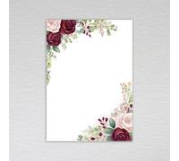 Burgundy Blank Note Cards A6 - Elegant Floral Rose & Eucalyptus Design with Burgundy & Maroon Tones, Non-Folded Blank Message Cards (Pack of 20 without Envelopes)