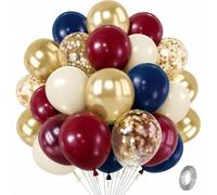 Burgundy Blue Gold Balloons for Birthday Christmas Decorations, 60Pcs | 12inch Red White Blue Confetti Balloons for Graduation New Year Wedding Bridal Shower Party Decor