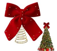 Burgundy Bow Tree Topper, 11.8 Inch Red Bows Tree Top, Fabric Red Ribbon Bow for Holiday Home Party Decorations
