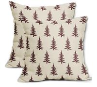 Burgundy Christmas Tree Pillow Covers 22x22 Set of 2 Xmas Rustic Style Winter Print Decorative Outdoor Pillowcases Farmhouse Vintage Holiday Decorations Throw Cushion Case Couch Sofa Bed Decor