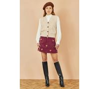 Burgundy Corduroy Embroidered Squirrel Mini Skirt Yumi Burgundy 10