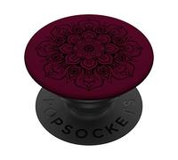 Burgundy Dark Wine Red Floral Mandala Flower Design PopSockets Swappable PopGrip