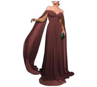 Burgundy Evening Formal Dress with Cape Chiffon Long Celebrity Dress Off The Shoulder Easter Church Dress Burgundy Size UK18/EU46