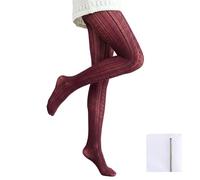 Burgundy Exquisite Lace Jacquard Tights with Hollow-Out Design - Sweet Romantic Patterned Leggings for Women, Breathable Comfort Fit, Stretch Knitted Cotton Fabric, Fashion Cable Knit with Laundry Bag