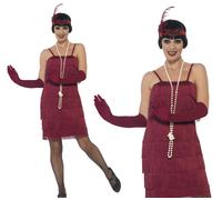 Burgundy Flapper Costume Ladies 1920s Fancy Dress Outfit 20s Flapper S-XXL