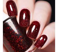Burgundy Glitter Nail Polish - Quick Dry Long Lasting Holographic Dark Red Christmas Varnish, Sparkly Shimmer Wine Red Glitter Art Manicure DIY Home Salon for Women