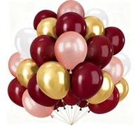 Burgundy Gold Balloons, 60 PCS Wine Red Pearl Rose Gold Latex Balloons with Gold White Helium Balloon, Burgundy Party Decoration for Wedding Engagement Anniversary Women Girls Birthday Bridal Shower