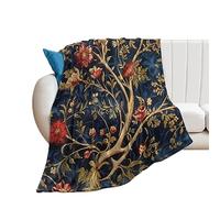 Burgundy Gold Navy Blue Floral Botanical Blankets And Throws,Thicken Office Nap Throw Blankets for Man Women,Lightweight Plush Super Soft Warm Flannel Blanket for Couch Bed Sofa Chair 70x80in