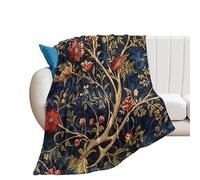 Burgundy Gold Navy Blue Floral Botanical Blankets And Throws,Thicken Office Nap Throw Blankets for Man Women,Lightweight Plush Super Soft Warm Flannel Blanket for Couch Bed Sofa Chair 40x50in