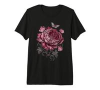 Burgundy Gothic Rose Moth Moody Garden Botanical Design Premium T-Shirt