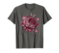 Burgundy Gothic Rose Moth Moody Garden Botanical Design T-Shirt