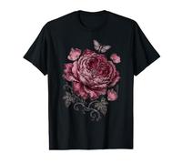 Burgundy Gothic Rose Moth Moody Garden Botanical Design Value Graphic T-Shirt
