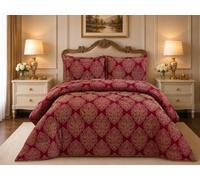 Burgundy jacquard quilted bedspread double size 3 piece luxury red tone bedding cover rich embossed finish