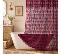 Burgundy Lace Shower Curtain, 72x72, Vintage Floral with Attached Valance