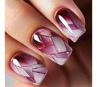 Burgundy Marble Press-On Nails Glossy Almond Design in 12 Sizes - Reusable Eco-Friendly ABS Salon-Quality False Nails for Women with Quick 5-Minute Application, Full Cover Marbled Pattern Purple