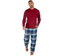 (Burgundy, Medium) Mens Jersey Long Pyjama Set Long Sleeved Crew Neck Check Long Pants Nightwear Pyjamas 2-Piece Pj'S Size S-Xxl