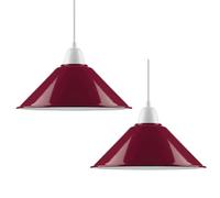 Burgundy Metal Cone Lamp Shade 22cm, 2 Pack Easy Fit E27 Pendant Lampshade with Reducer Plate,Farmhouse Light Shade, Vintage Industrial Ceiling Light Shade for Kitchen Dining Room Hallway Living Room