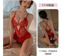 (burgundy, one size fits all) Original Sexy Sexy Lace Seduction onesie Female pure desire to gather open crotch free pajamas