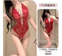 (burgundy, One Size) Sexy sexy neck lace seduction onesie women's pure desire to open crotch uniform lace-up pajamas