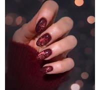 Burgundy Press On Nails,24PCS Rose Floral Medium Oval False Nails | 24PCS Wine Red Rose Press On Nails with Elegant Floral, Medium Oval Shape, Removable & Reusable for Parties & Daily Looks