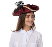 Burgundy Red & Black Lace Ladies Pirate Deckhand Shipmate Hat Tricorn Style Fancy Dress Party Accessory
