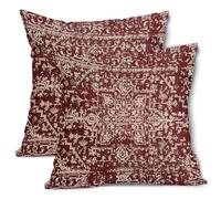 Burgundy Red Boho Throw Pillow Covers 18x18 Inch Decorative Square Beige Tan Gray Maroon Pillow Cases Bohemian Carpet Pattern Ethnic Cushion Covers Farmhouse Home Decor For Sofa Couch Outdoor Set of 2