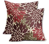 Burgundy Red Brown Pillow Covers 18x18 Inch Set of 2 Summer Dahlia Floral Throw Pillows Modern Geometric Flower Print Decorative PillowCase Farmhouse Square Cushion Case Decor for Home Sofa Couch Bed