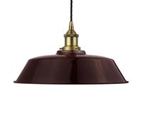 Burgundy Red Chancery Painted Dome Pendant Light With Matt Antique Brass Lamp Holder And Black Twisted Cable - Se Home