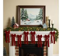 Burgundy Red Christmas Velvet Bows Garland Banner Mantle Decoration, 6.56ft | 15 Bows Pre-strung, Vintage Elegant Classy, for Mantle Party Wall Office, Xmas Indoor Home Holiday Decor