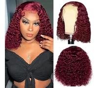 Burgundy Red Deep Wave Bob Wigs Human Hair 99J Colored Short Curly Lace Frontal Wigs For Women