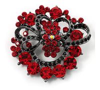 Burgundy Red Diamante Corsage Brooch (Black Tone)