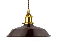 Burgundy Red Small Trinity Metal Painted Dome Pendant Light With Gold Lamp Holder And Brown Twisted Cable - Se Home