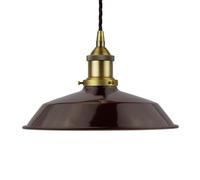 Burgundy Red Small Trinity Metal Painted Dome Pendant Light With Matt Antique Brass Lamp Holder And Black Twisted Cable - Se Home