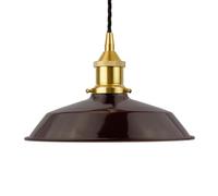 Burgundy Red Small Trinity Metal Painted Dome Pendant Light With Polished Brass Lamp Holder And Black Twisted Cable - Se Home