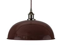 Burgundy Red Worcester Painted Dome Pendant Light With Black Nickel Lamp Holder And Brown Twisted Cable - Se Home