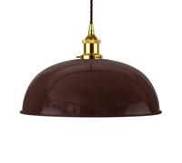 Burgundy Red Worcester Painted Dome Pendant Light With Gold Lamp Holder And Brown Twisted Cable - Se Home