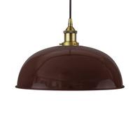 Burgundy Red Worcester Painted Dome Pendant Light With Matt Antique Brass Lamp Holder And Black Round Cable - Se Home