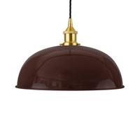 Burgundy Red Worcester Painted Dome Pendant Light With Polished Brass Lamp Holder And Black Twisted Cable - Se Home